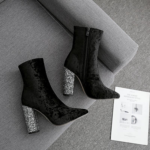 Chic Fashion Business Suede Color Block Mules Thick High Heel Boots