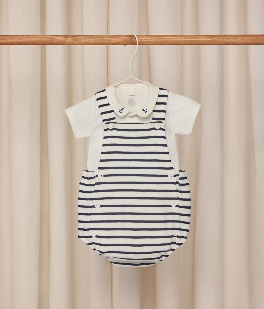 Ensemble 2 pièces bébé en coton rayé et détails brodés
