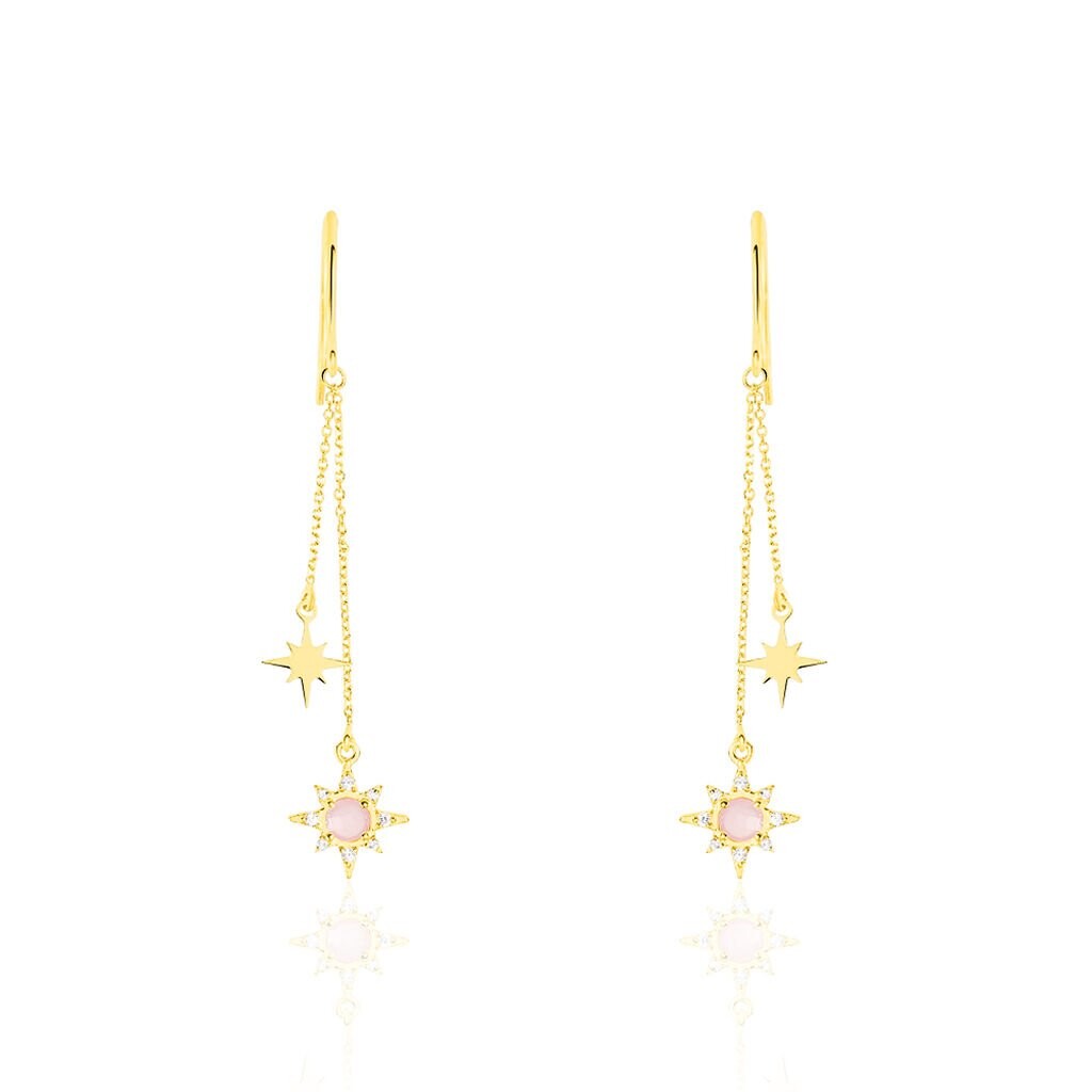 Boucles D'oreilles Pendantes Terrie Or Jaune Calcedoine Et Oxyde