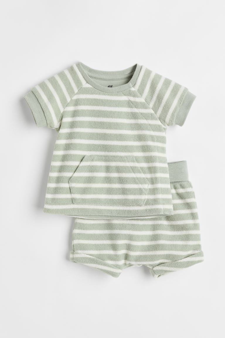 Ensemble 2 pièces en tissu éponge - Vert clair/rayé - ENFANT | H&M BE