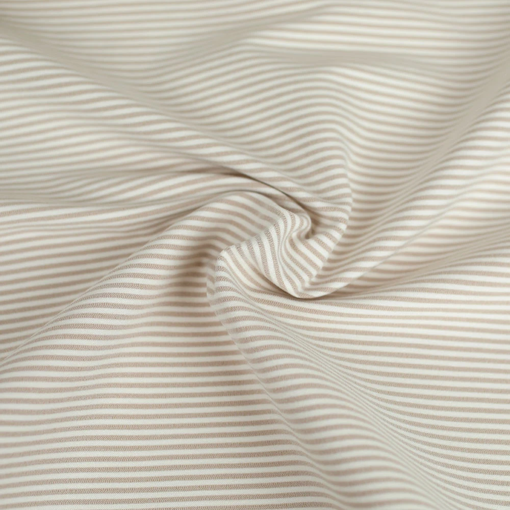 Tissu bengaline de viscose stretch à motif rayure Beige et Blanc | Pour couture d'habits stretch de poids moyen
