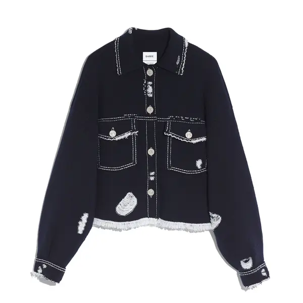 Veste Denim à franges en cachemire et coton
