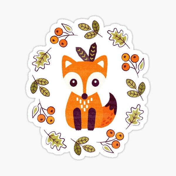 Petit renard aux baies d'automne | Sticker