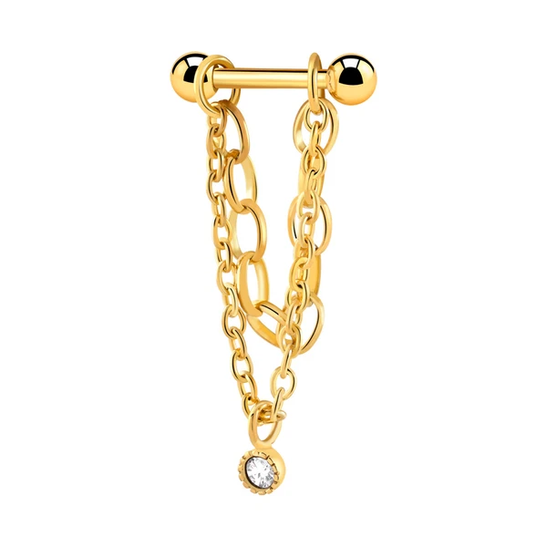 Piercing hélix avec collier et pierre en cristal Acier chirugical 316L / Plaqué or