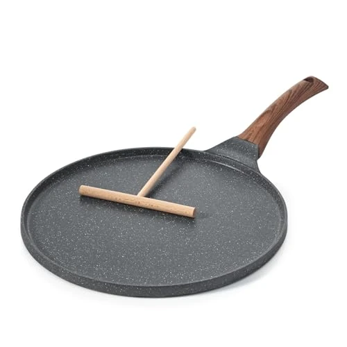 SENSARTE Poêle à Crêpes 30 cm avec Revêtement Antiadhésif en Granit Suisse - Compatible Induction - Crêpière avec Répartisseur de Pâte - Poignée Confortable et Ergonomique
