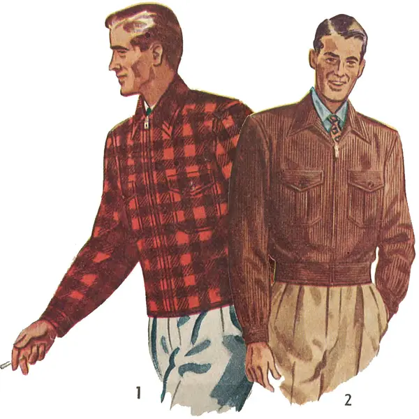 Modèle de couture des années 1940 : Veste de bois pour hommes, Veste bombardier - Multi-tailles