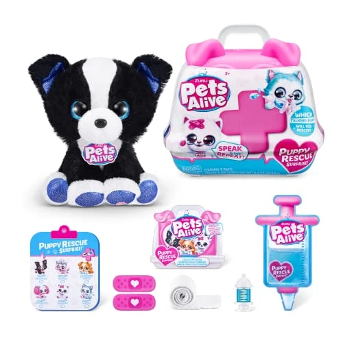 Pets Alive Pet Shop Surprise Series 3 Puppy Rescue by ZURU, Border Collie, Nurture Play, Soft Toy Unboxing, Heal Adopt Interactive