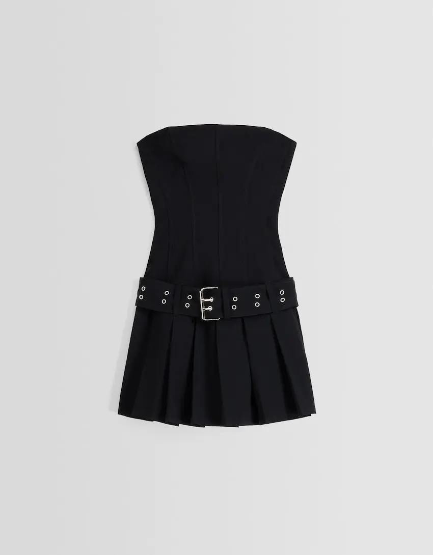 Mini-robe bandeau plissée rayures