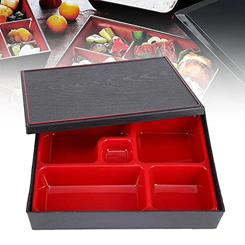 Boîtes à bento en plastique, compartiments japonais laqué, plateau alimentaire pour restaurant, maison, bureau, pique-nique, 5 compartiments, 27 x 21 cm