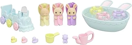 Sylvanian Families - Les triplés Lapin Crème et accessoires de bain - 3 figurines 8 accessoires - Plongez dans l'univers de la famille Sylvanian - Figurines miniatures - Jouet enfant 3 ans et + - 5707