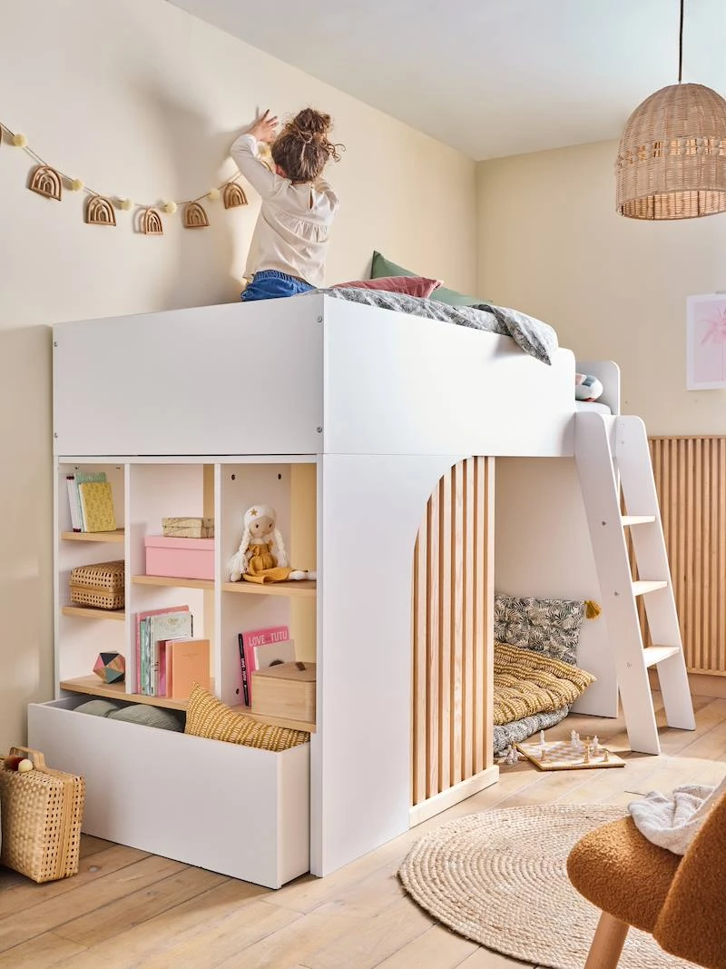 Lit mezzanine enfant avec rangement Playful blanc - Vertbaudet