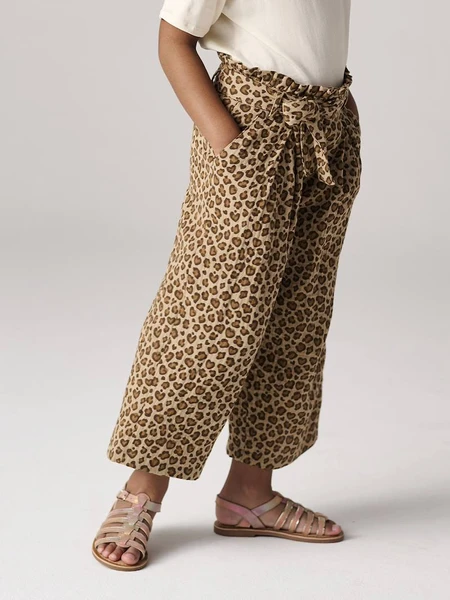 Pantacourt fille large gaze de coton style paperbag léopard - Vertbaudet