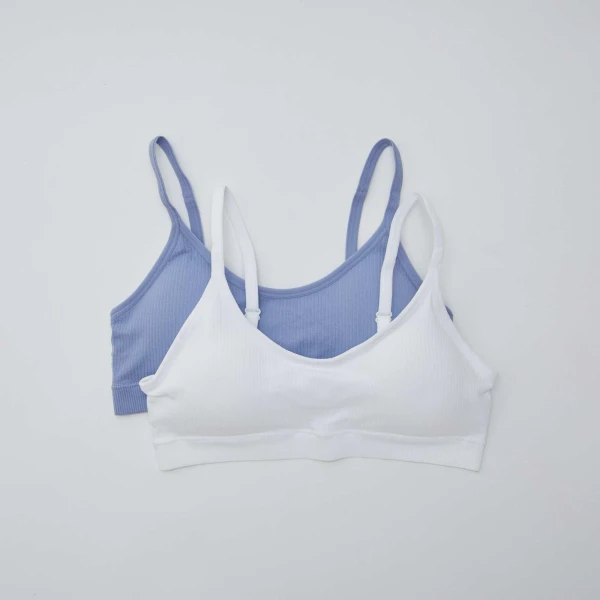 M - Lot de 2 brassières côtelés - Violet/blanc