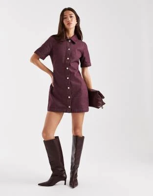 ASOS DESIGN - Robe boutonnée courte en jean - Prune