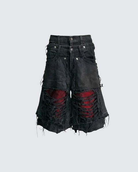 Nouveau Short en Jean Noir Délavé Foncé