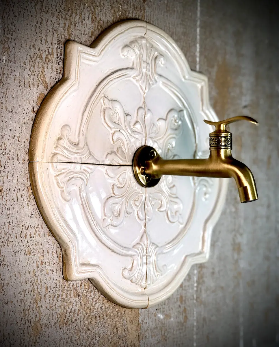 Decorative tiles for wall faucet . white vintage look, wall decor.