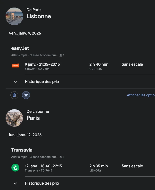 Paris - Lisbonne / 9 - 12 janvier 2026