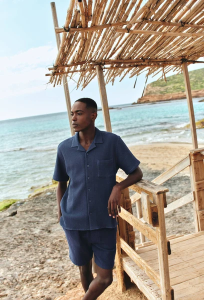 Chemise manches courtes gaufrées en coton BIO GOTS