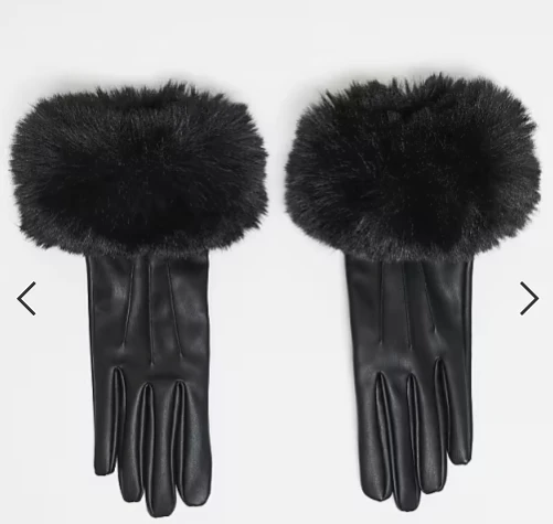 Mango - Gants en similicuir avec bordures en fausse fourrure - Noir