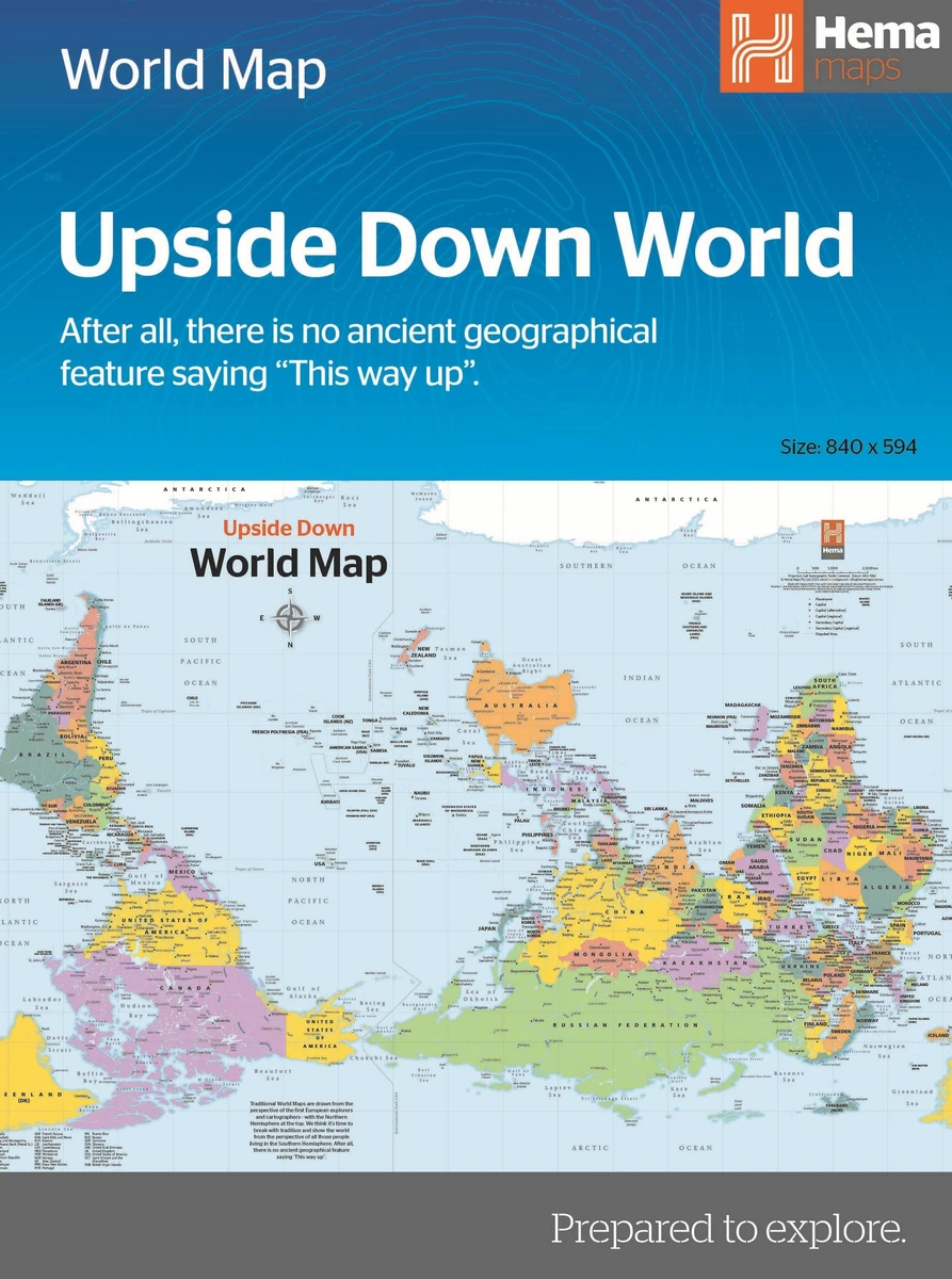 Carte murale pliée - Monde politique upside down (anglais) | Hema Maps