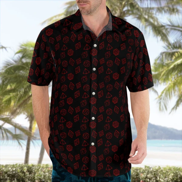 Minimal DND Dice Hawaiian Shirt – Simple Dice Pattern Aloha Shirt for Gamers