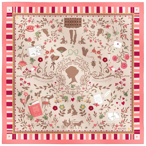 Carré de soie 67, pongé de soie imprimé Jane - Rose