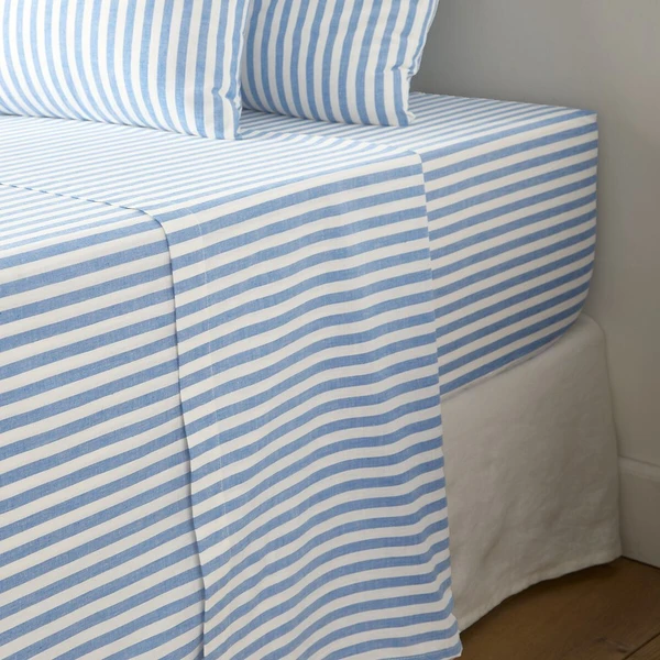 Drap plat en coton, Soizic bleu