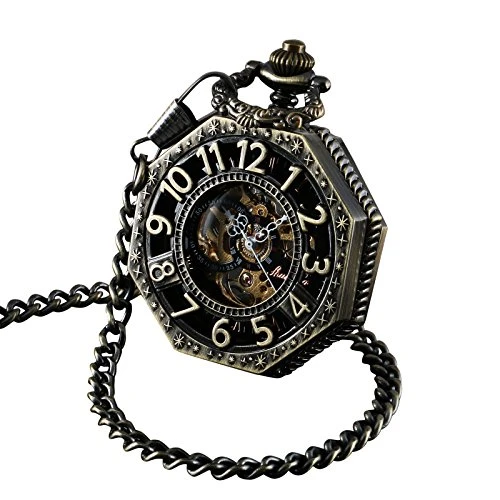 ShoppeWatch Montre a Gousset Mecanique pour Homme avec Chaîne | Montre de Poche Vintage à remontage Manuel | Montre de Poche à Mouvement Mécanique | Steampunk Pocket Watch Ferroviaire des Années 1920