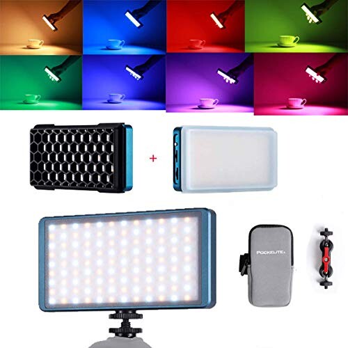 Falcon Eyes F7 Lampe vidéo LED sur Appareil Photo Portable avec Grille en nid d'abeille et diffuseur pour caméscope DSLR 12W RGB 2500K-9000K Format de Poche bi Couleur CRI 98