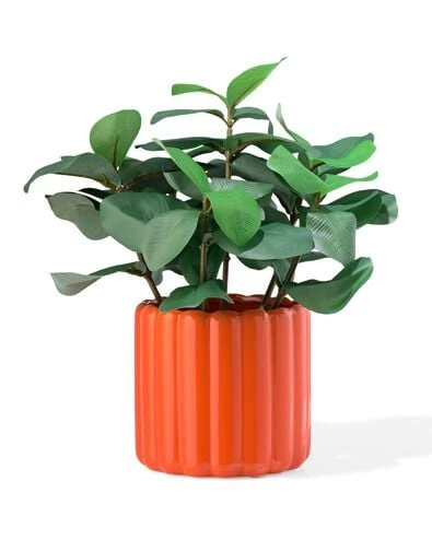 cache-pot 14 x 12 x 13 cm céramique nervurée orange