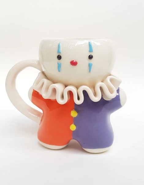 Cute Clown Mug - Handmade Ceramic Coffee Mug, Kawaii Tea Cup, Unique Pottery, Christmas Gift