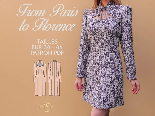 Elegant dress with neckline | From Paris to Florence PDF Pattern with video tutorial French + English