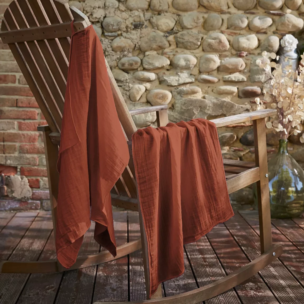 Lot de 2 essuie-mains gaze de coton (70 cm) Gaïa Terracotta