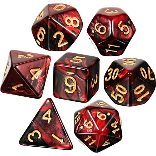 7 Pièces Dés de DND Set de Dés Polyédriques à 7 Dés Dés de Jeu de Rôle Dés de Jeu Polyédriques avec Pochette Noire pour Donjons et Dragons Pathfinder, Nébuleuse (Rouge Noir)