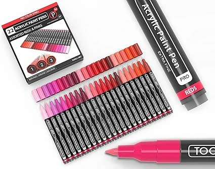 Lot de 22 marqueurs de peinture acrylique rouge et rose de la série Pro Color, pointe extra fine de 0,7 mm pour peindre sur la roche, le verre, les tasses, le bois, le métal, la toile, à base d'eau.