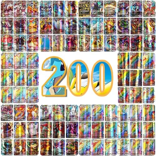 Uiouio 200 Française Carte Vmax GX avec Carte à Collectionner Deck Box, Cartes Brillantes Rare(100VMAX,100GX), Non Originale, Pas De Répétition, Cadeaux pour Enfants Amis et Famille
