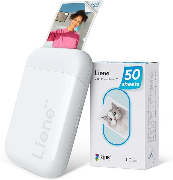 Liene Pearl K100 Mini Imprimante Photo pour iPhone, 2x3 Imprimante Photo Portable avec 50 Zink Papiers à Dos Collant, Bluetooth 5.0, Compatible avec iOS & Android, Application Dédiée (Blanc)