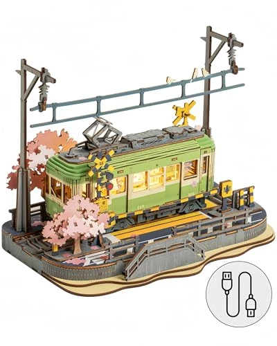 ROWOOD Puzzle 3D en Bois Sakura Journey pour Adultes, Maquette en Bois À Construire, Kit De Bricolage De Tramway Sakura Japonais Classique, pour Noël Et Anniversaire