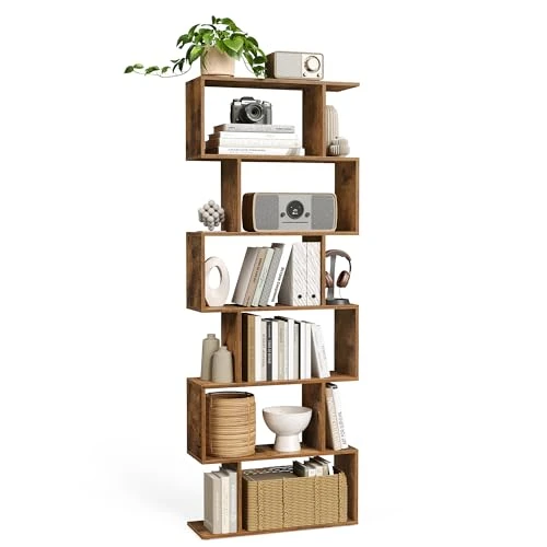VASAGLE Bibliothèque, Étagère à 6 Niveau, Meuble de Rangement, Cloison Séparateur, pour Salon, Chambre, Bureau, Marron Rustique LBC61BX