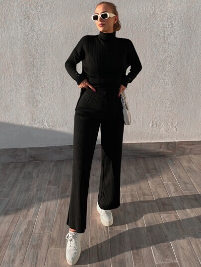 Pull unicolore & pantalon en tricot