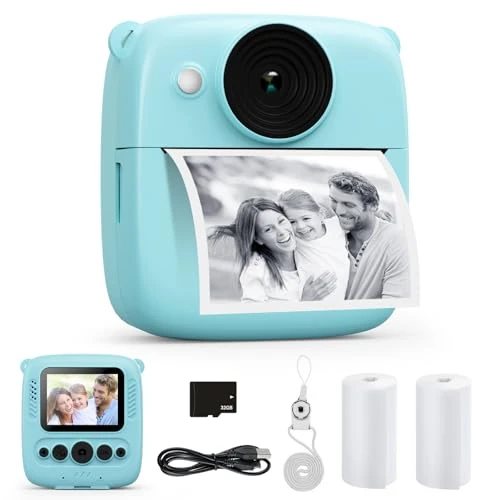Appareil Photo Instantané Enfant, CalineGam 48MP 1080P Appareil Photo Numérique Enfant avec Carte 32GB &amp; Papier Photo, Noël Anniversaire Cadeau pour Filles Garçons 3-12 Ans (Bleu)