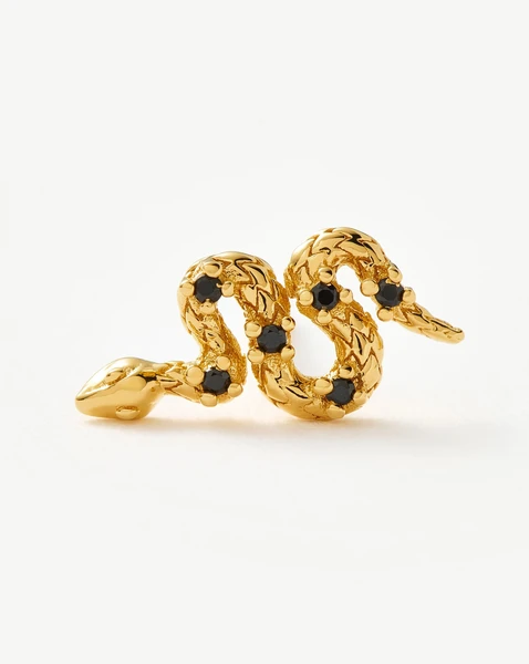 Harris Reed Serpent Single Stud Earring | 18ct Gold Plated Vermeil/Black Onyx