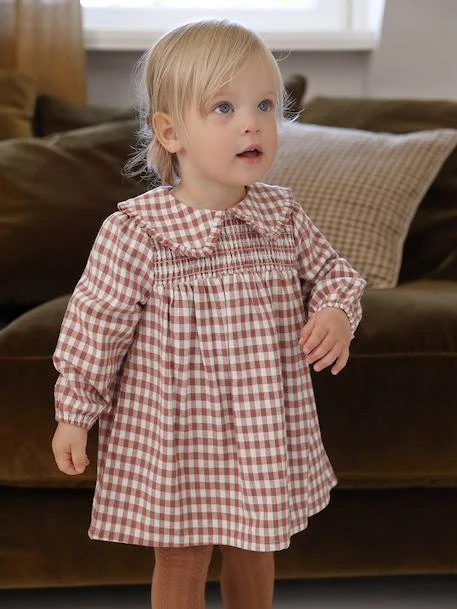 Robe bébé en flanelle vichy terracotta - Vertbaudet